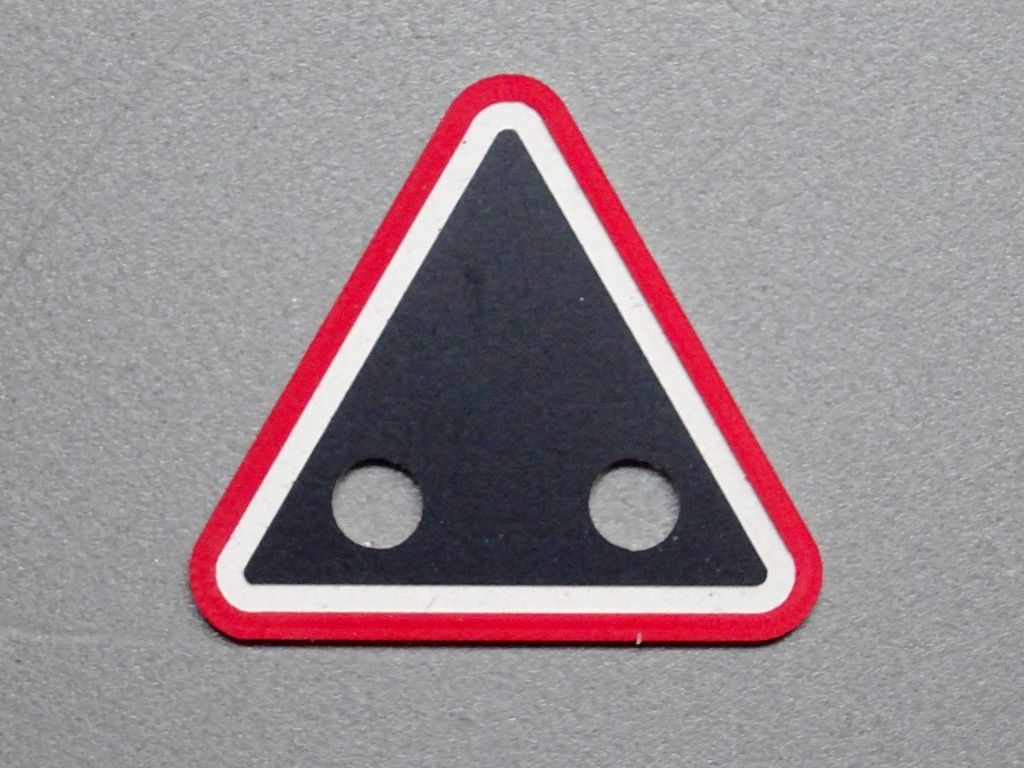 Warnblinktafel dreieckig, dreifarbig, Spitze oben, 2 Bohrungen  40 mm, 3-Schicht-Kunststoff