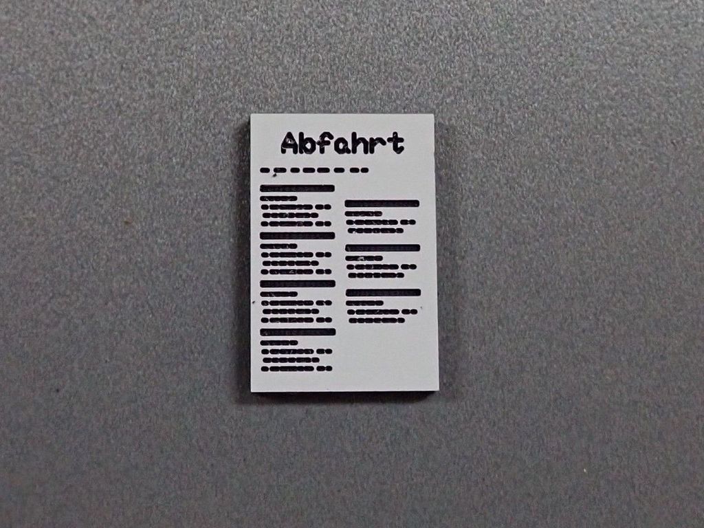 Fahrplan Abfahrt klein, weiß 12 x 18 mm, 2-Schicht-Kunststoff