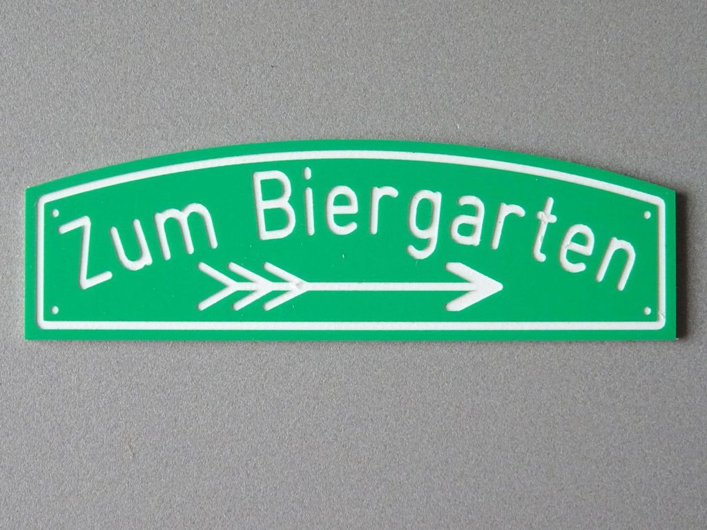 Zum Biergarten, nach rechts 65 x 20 mm, 2-Schicht-Kunststoff