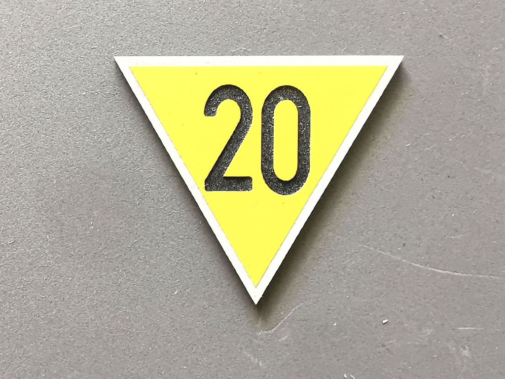 Langsamfahrankündigungsscheibe Lf 1, Spitze unten 20  30 mm, 3-Schicht-Kunststoff