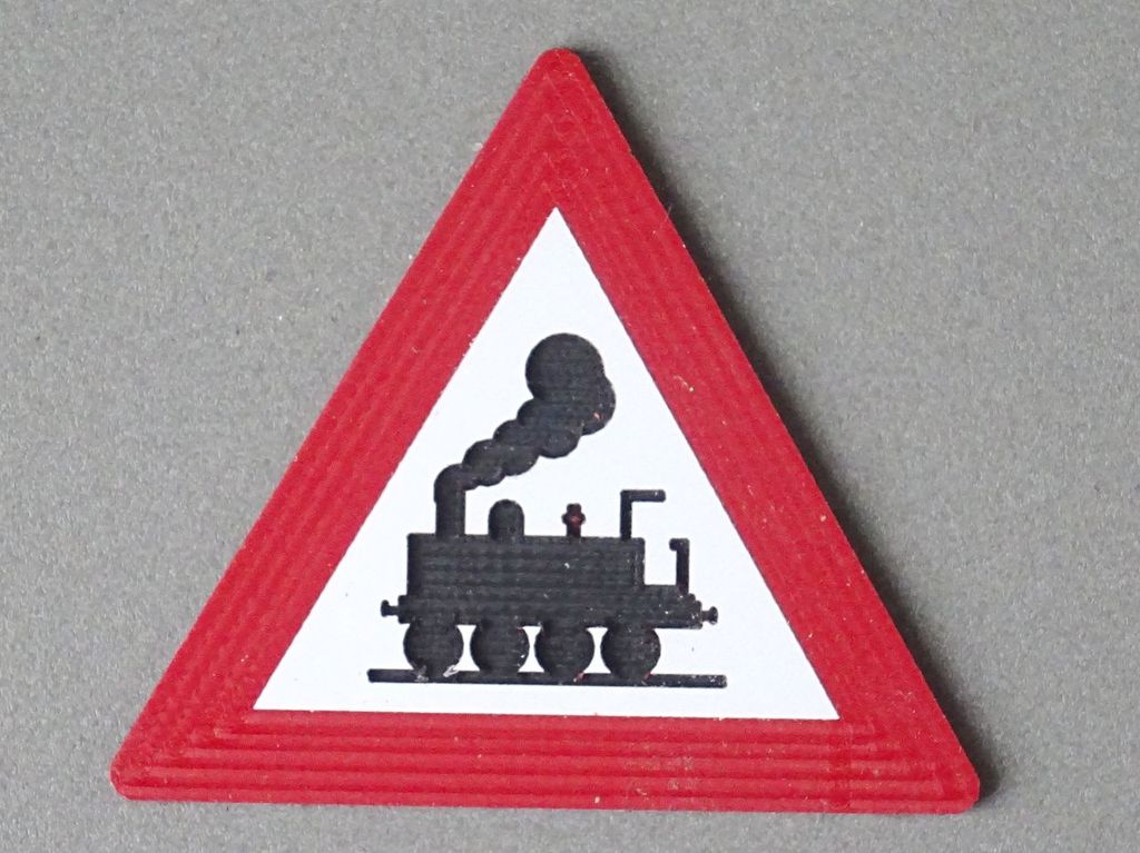 Verkehrsschild mit Dampflok, 1:22,5, dreifarbig 40 mm , 3-Schicht-Kunststoff