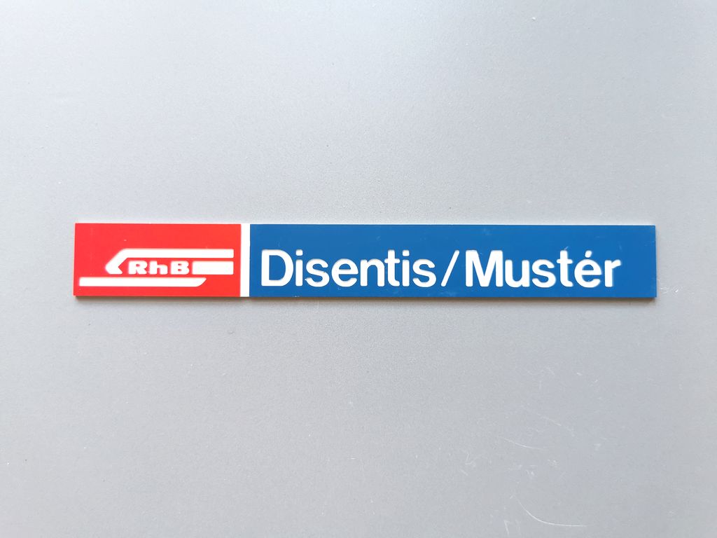 Disentis/Mustér, großes Format 200 x 25 mm, 2-Schicht-Kunststoff